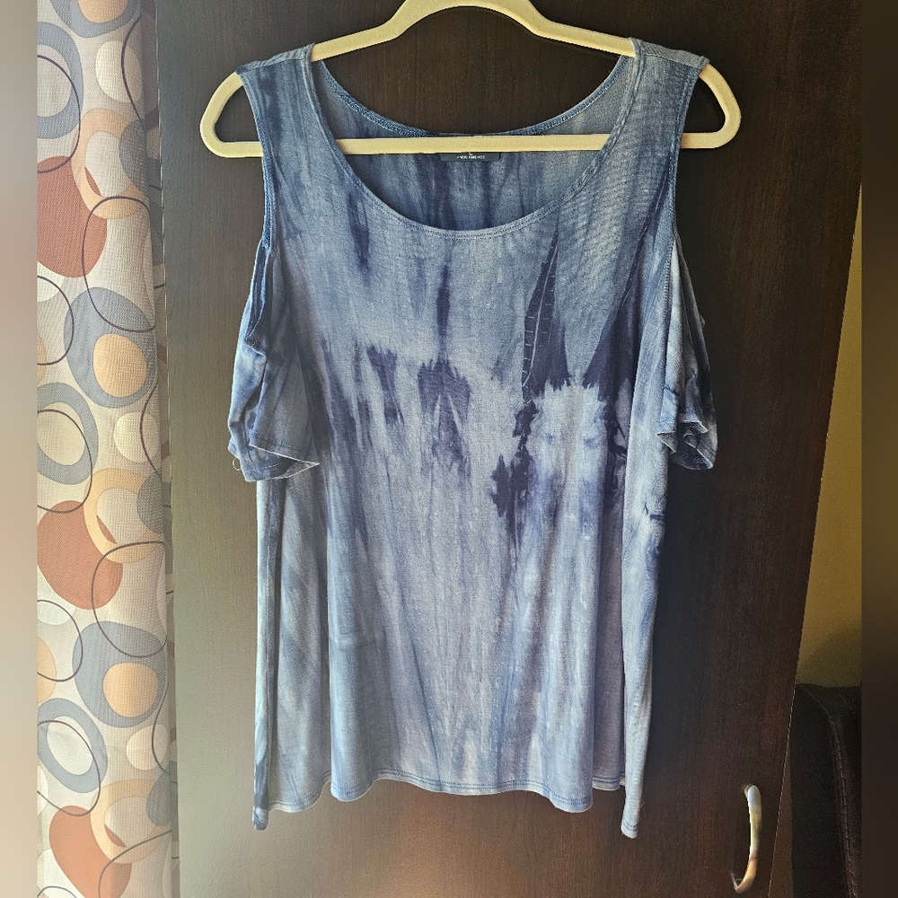 Scarlett Blue Tie-Dye Top With Cut Out Shoulders